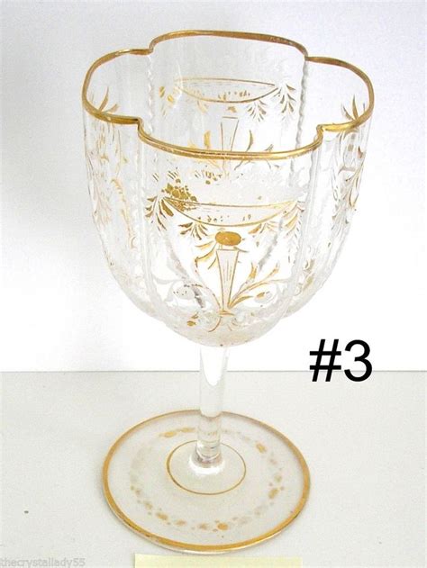 1 Vintage Bohemian Moser Quatrefoil Lobed Crystal Wine Goblet 3 Wine Goblets Quatrefoil
