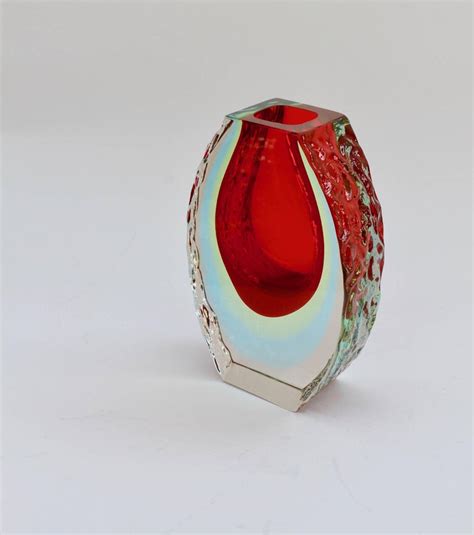 Vintage Italian Textured And Faceted Red Murano Sommerso Glass Vase For Sale At 1stdibs