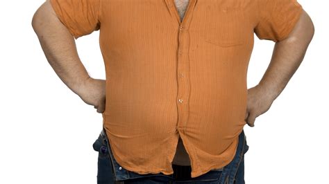 Fat Man In Tight Orange Shirt On White Stock Footage Sbv