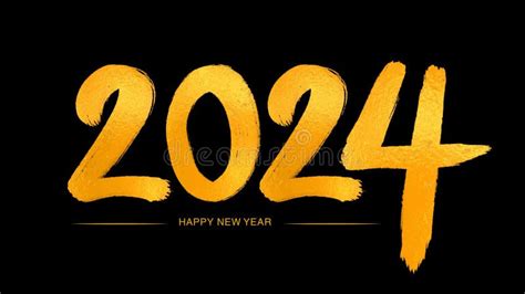 Happy New Year 2024 Golden Numbers Handwritten Calligraphy 2024 Year