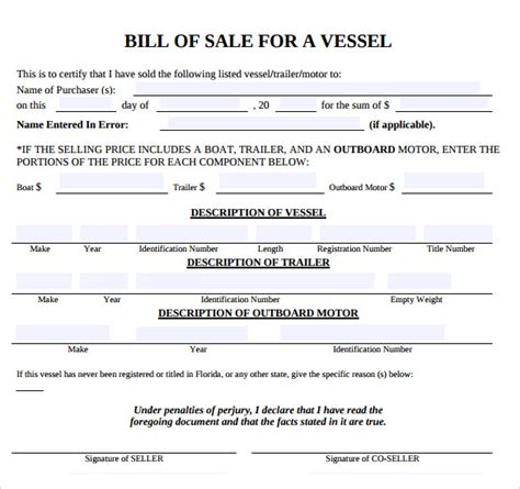 Free Bill Of Sale Template Boat