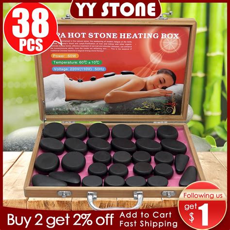 Tontin 38pcsset Body Massage Stone Hot Stone With 220v110v Bamboo Heating Box Relieve Stress