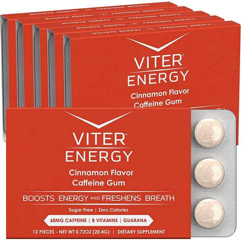 Viter Energy Chewing Gum 60mg Caffeine And B Vitamins Cinnamon 72 Count 6 Pack