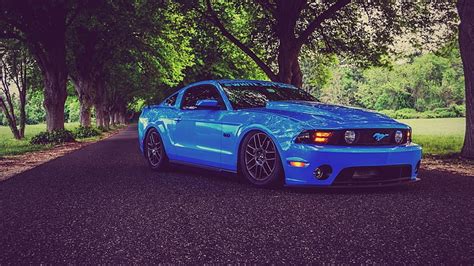 Ford Mustang Coupe Azul Coche Ford Mustang Coches Azules Fondo De