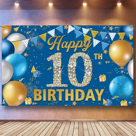 10th Birthday Decorations Backdrop Banner Happy 10th Birthday