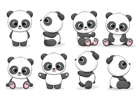 Коллекция милых панд векторная иллюстрация мультфильма Премиум векторы