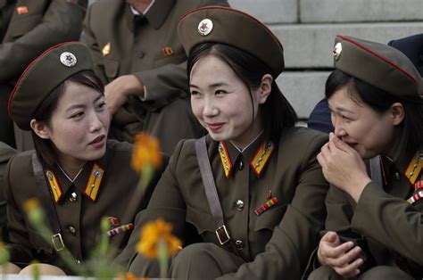 Three North Korean Female Soldiers Enjoying A Chuckle R Pics