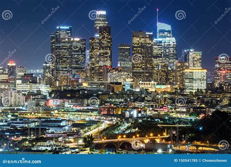 Downtown Los Angeles Skyline At Night Stock Image Image Of Dusk