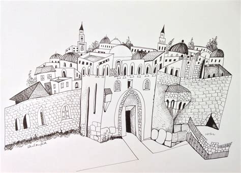 View At The Holy City Jerusalem Drawing By Janna Shulrufer שולרופר