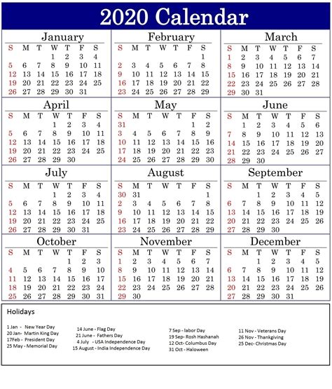 Impressive 2020 Calendar Holidays Usa Print Calendar Online Calendar