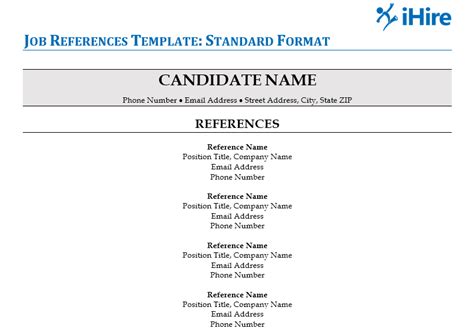 Job References Template Reference Page Ihire