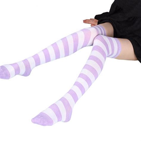 Purple Striped Thigh Highs Socks Stockings Fetish Kink Ddlg Playground