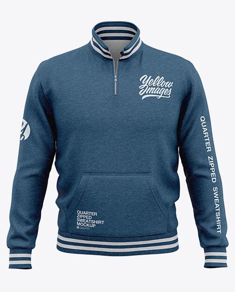 Download Heather Three Quarter Zipped Sweatshirt Mockup - Front ...