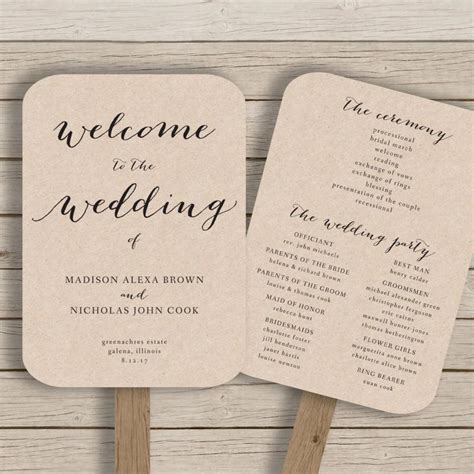 wedding program fan template printable rustic wedding