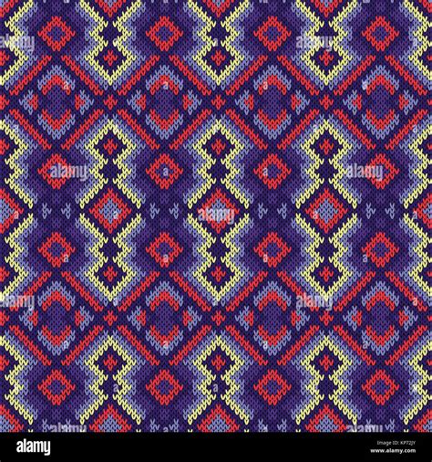 Geometric Seamless Ornamental Knitted Vector Pattern Mainly In Violet