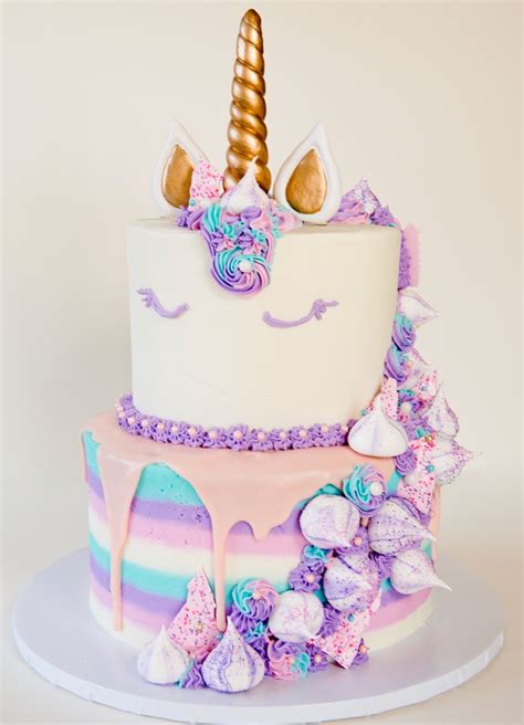Jackiecellabakes Two Tier Unicorn Cake With Buttercream Meringues
