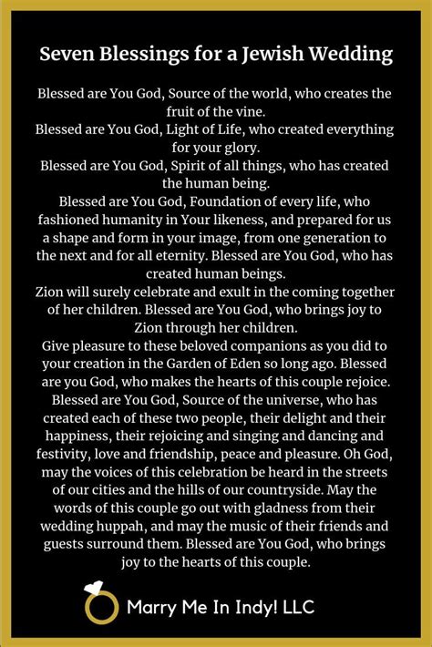 A Poem Written In Black And Gold With The Words Seven Blessings For A Jewish Wedding