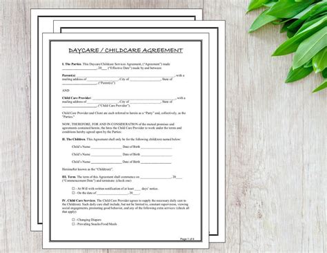 Easy To Edit Daycare Child Care Service Contract Microsoft Etsy In