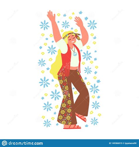 Cheerful Hippie Girl Isolated On White Background. Subculture. Vector