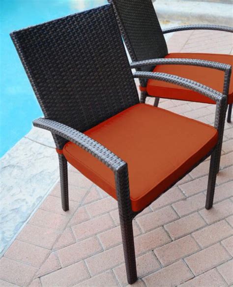 Set Of 6 Espresso Brown Resin Wicker Outdoor Dining Chairs Red