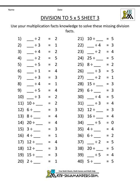 The symbol for division is ÷. Printable Division Worksheets 3rd Grade