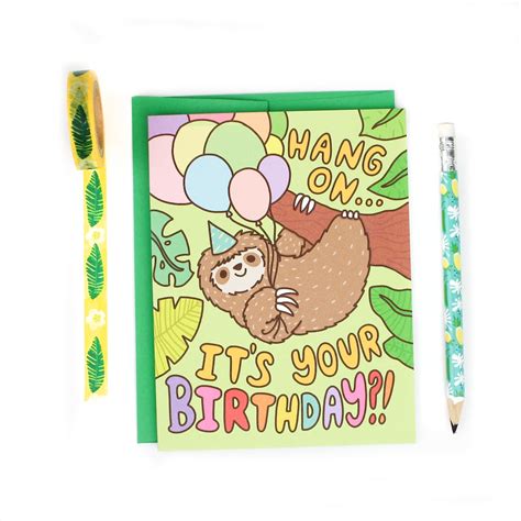 Funny Sloth Birthday Card Hang On Birthday Sloth T Etsy