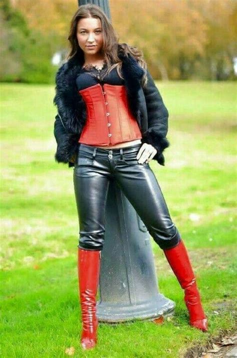Julie Skyhigh Leather Pants Corset Boots Leather Outfit Nice Leather