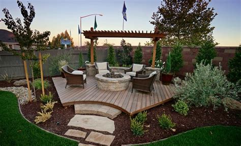 Check spelling or type a new query. Backyard corner deck with fire pit and landscaping - Love ...