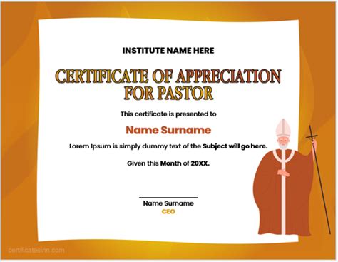 Certificate Of Appreciation For Pastor Download Edit Print