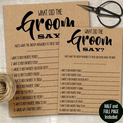 What Did The Groom Say Game Bridal Shower Games Couples Etsy