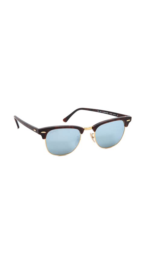lyst ray ban mirrored clubmaster sunglasses sand havana grey mirror blue in brown