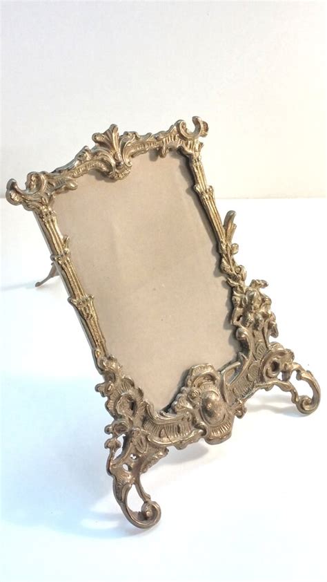 Vintage Metal Picture Frame With Glass Self Standing By Vintageyay