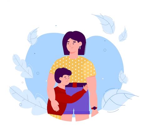 Abrazando A Madre E Hijo Personajes De Dibujos Animados Ilustración