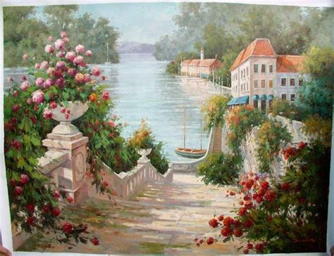 Ocean And Flowers Paintings Oil Paintings Of Flower Gardens Oil
