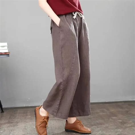 summer pants women large size loose elastic waist solid color trousers ladies casual mori girl