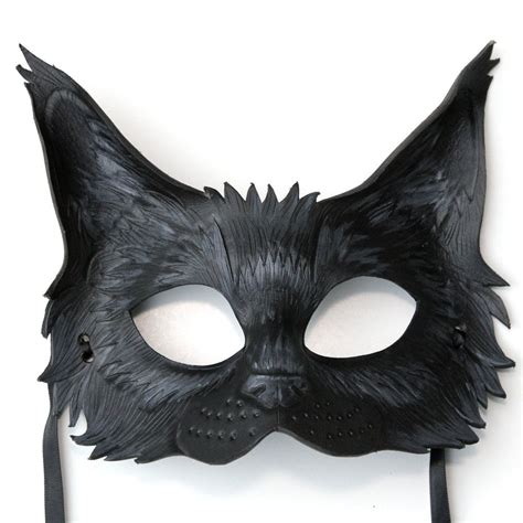 Black Cat Hand Made Leather Mask Etsy Leather Mask Cat Mask Black