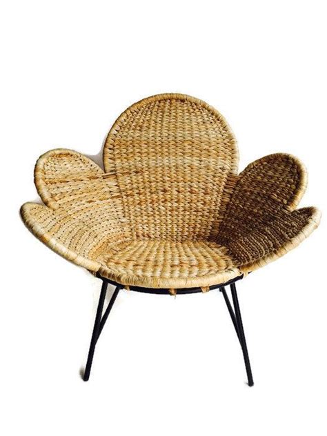 Vintage Woven Rattan Flower Chair Bohemian Decor Desk Accent Etsy