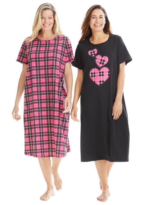 Dreams And Co Womens Plus Size 2 Pack Long Sleepshirts Nightgown