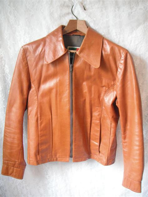 Vintage 70s Caramel Leather Jacket Mens Size 40 Etsy Leather