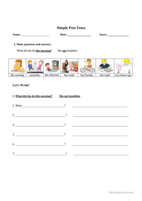 Simple Past Tense Writing Exercises English Esl Worksheets For