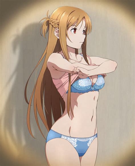 Puge Asuna Sao Sword Art Online Girl Ass Blue Bra Blue Panties Bra Braid Breasts