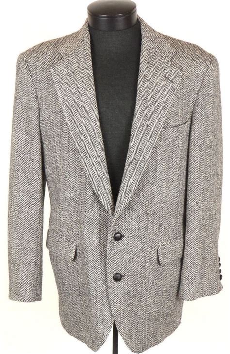 Harris Tweed Herringbone Blazer Sportcoat Measures 40l Long Wool Black