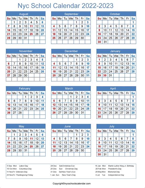 ️nyc School Calendar 2022 With Holidays New York