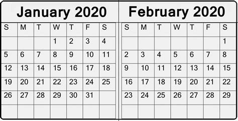 20 January 2020 Calendar With Holidays Free Download Printable