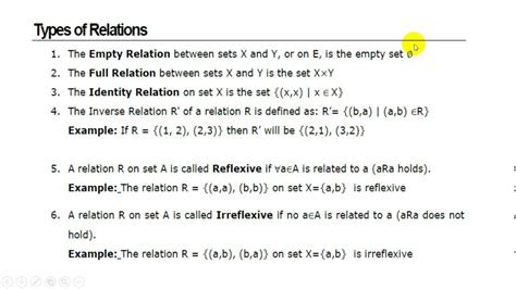 Relations In Set Theory Youtube