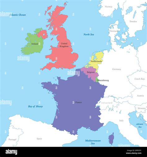 Color Political Map Of Western Europe With Borders Of The Countries