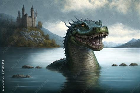 Nessie The Famed Lake Monster Of Loch Ness In Scotland Rears Out Of