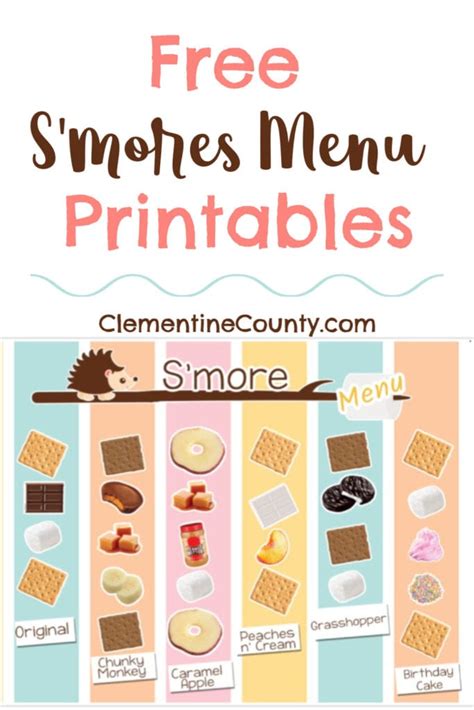 Free Printable S Mores Menu