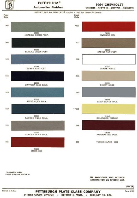 1964 Chevelle Paint Codes Chevrolet Paint Color Chart Impala