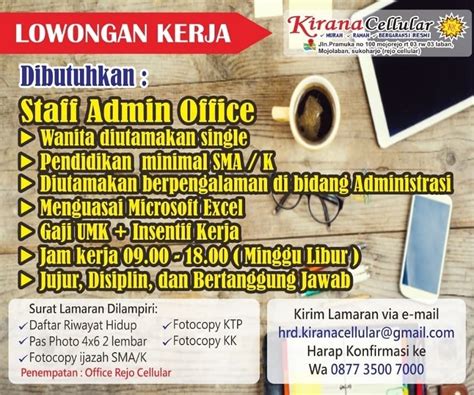 Informasi lowongan kerja purwokerto merupakan informasi yang paling banyak dicari oleh para fresh graduate ataupun berpengalaman. Lowongan Kerja Sales Konter Kirana Cellular Solo - INFO ...